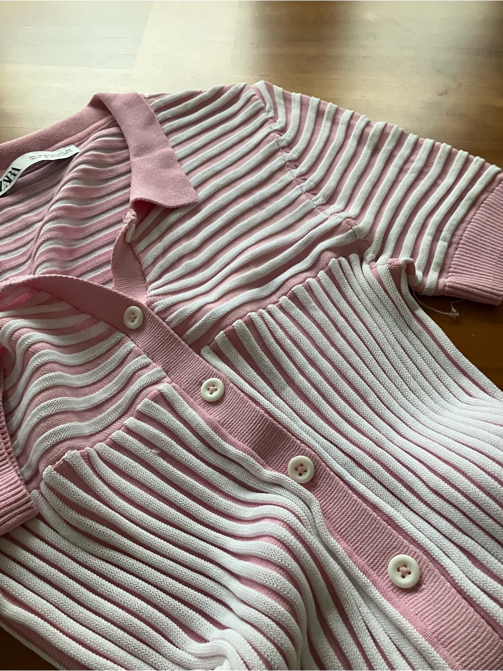 Zara Textured Stripe Knit Polo Cardigan